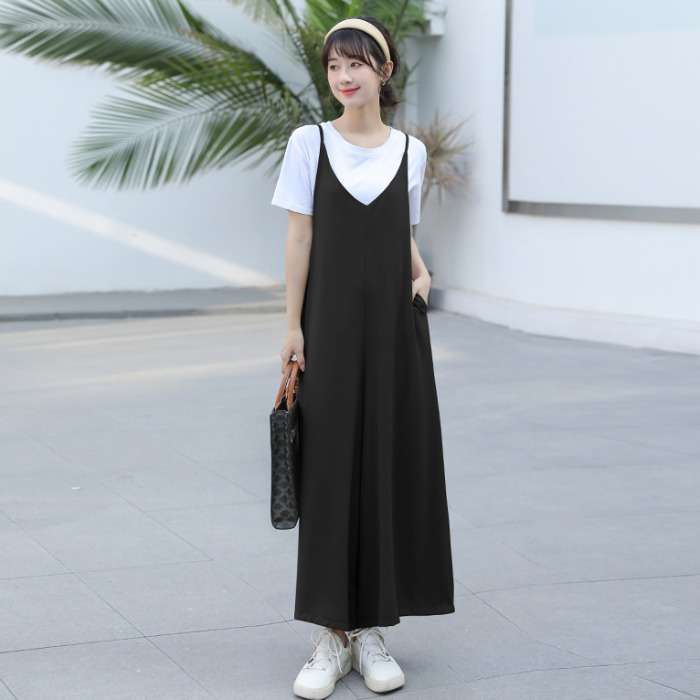 キレイめファッション  オールインワンサロペットワイドレッグパンツ