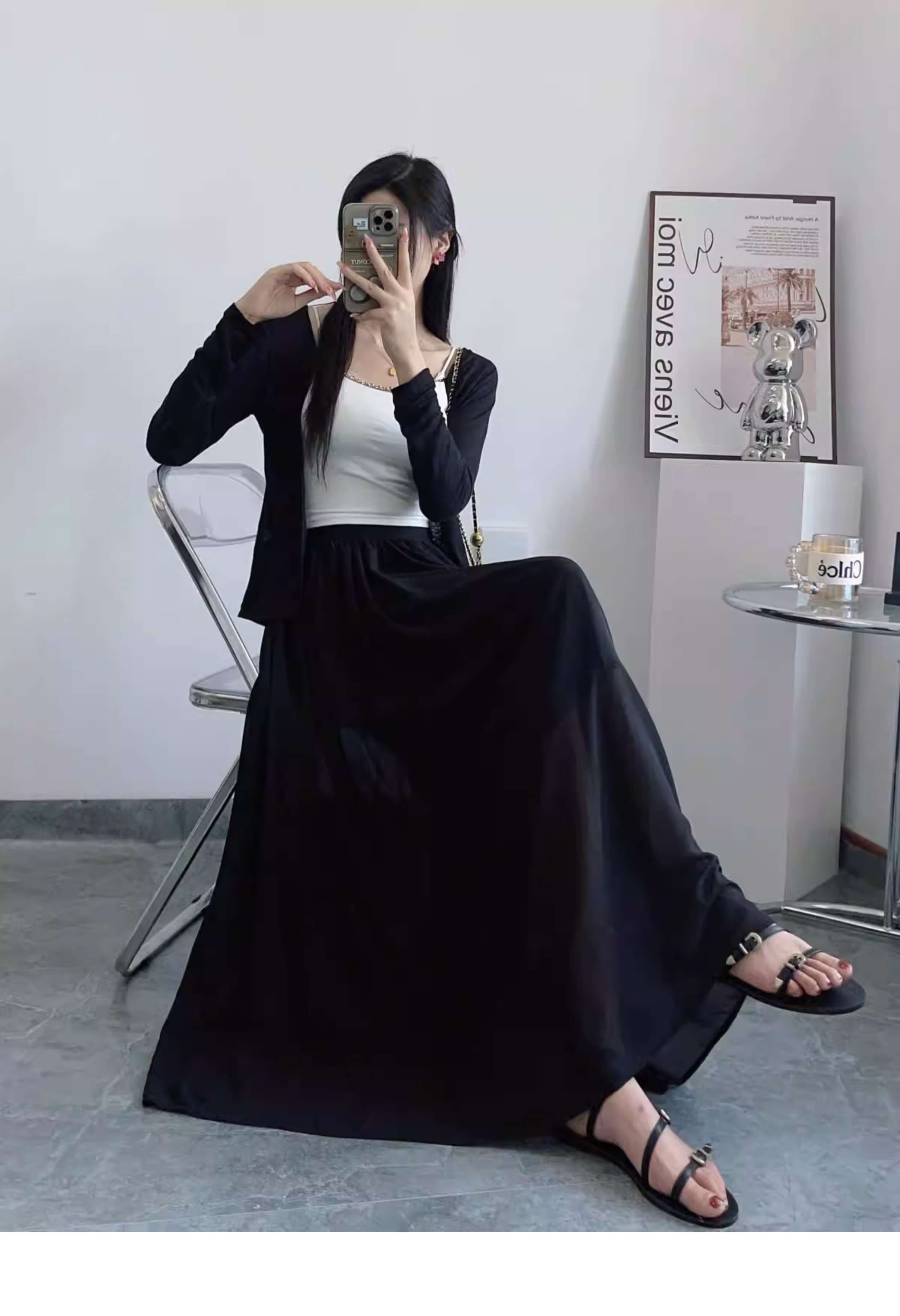 キレイめファッション  プリーツロングマキシスカート